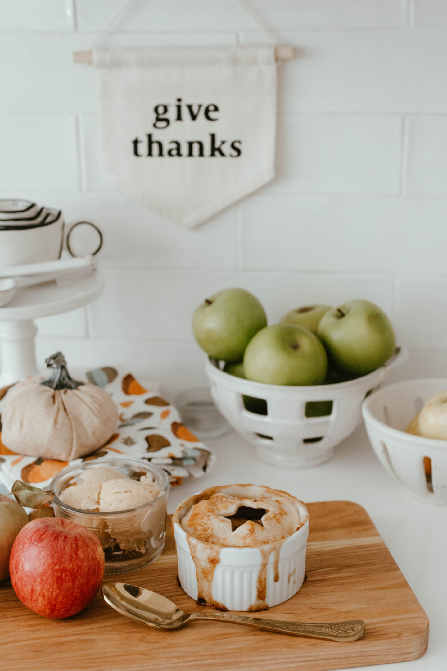 Thanksgiving Dessert: Mini Apple Pies with Rum Butter Caramel and No-Churn Pumpkin Ice Cream